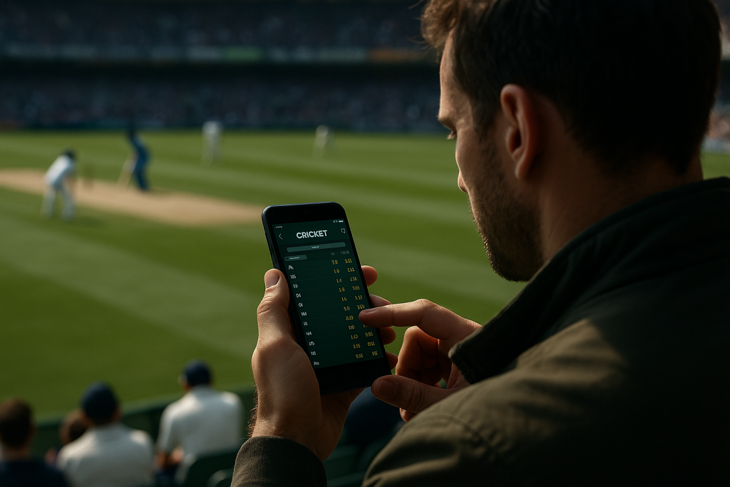 Live Cricket Odds App 2026 - Cricket Fan Checking Live Odds on Smartphone